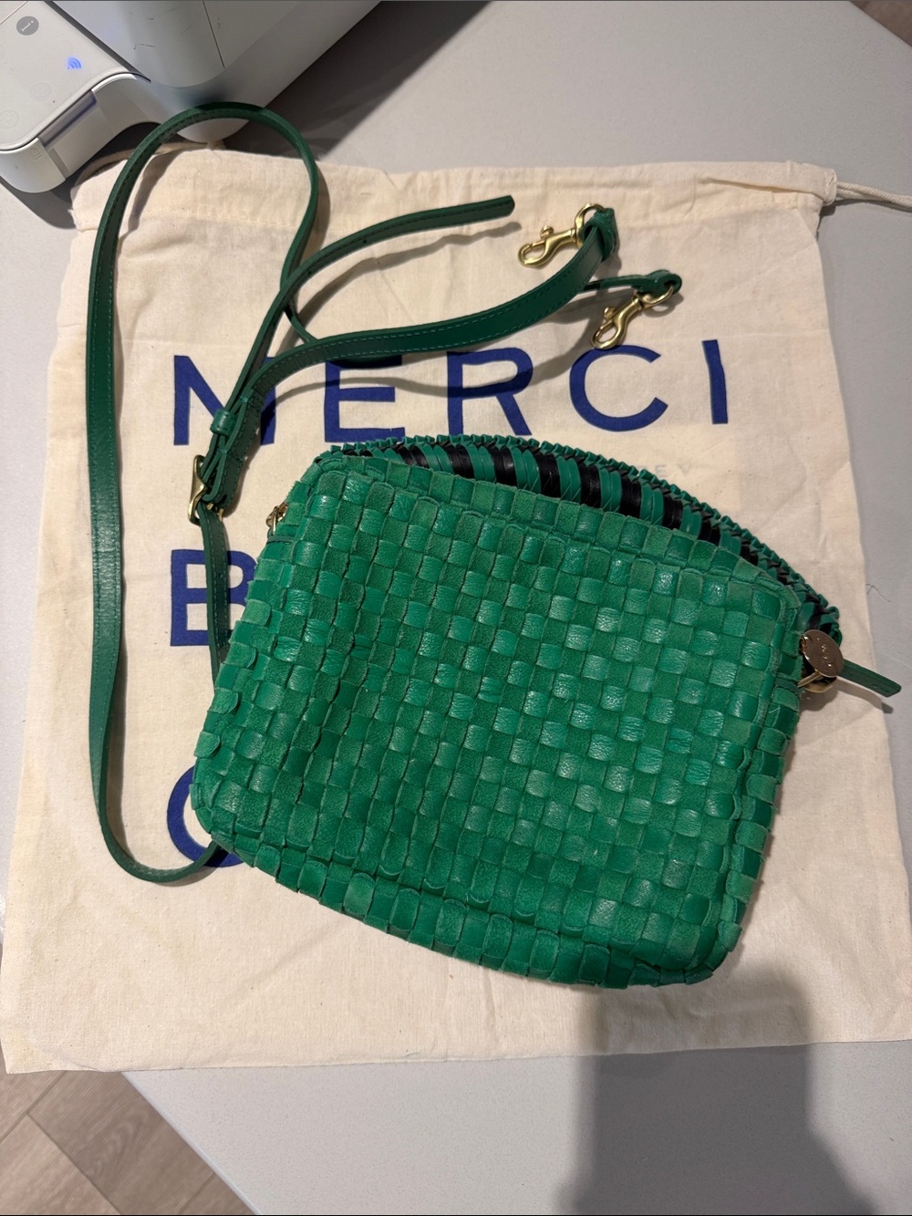 Clare V midi Sac with leather briaded handle